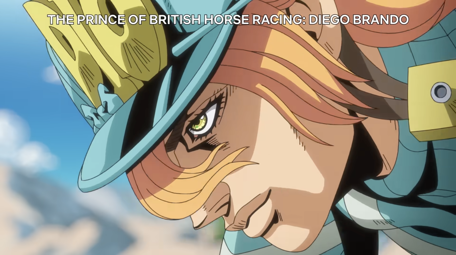 a close up shot of diego brando, who is the prince of british horse racing in steel ball run
