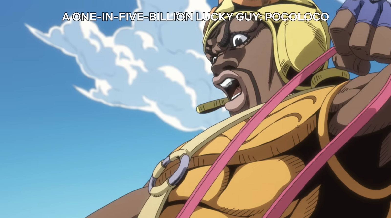 a close up shot of pocoloco from steel ball run official trailer