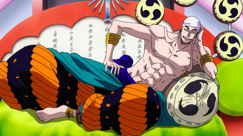 Enel in his relaxed, arrogant state in One Piece. 