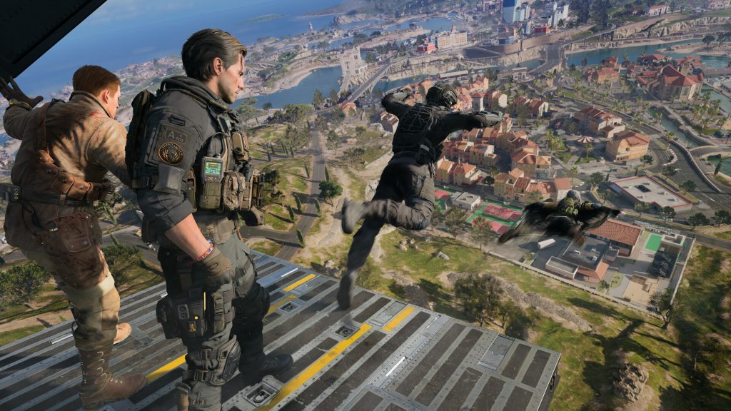 Jumping into battle in Call of Duty: Warzone.