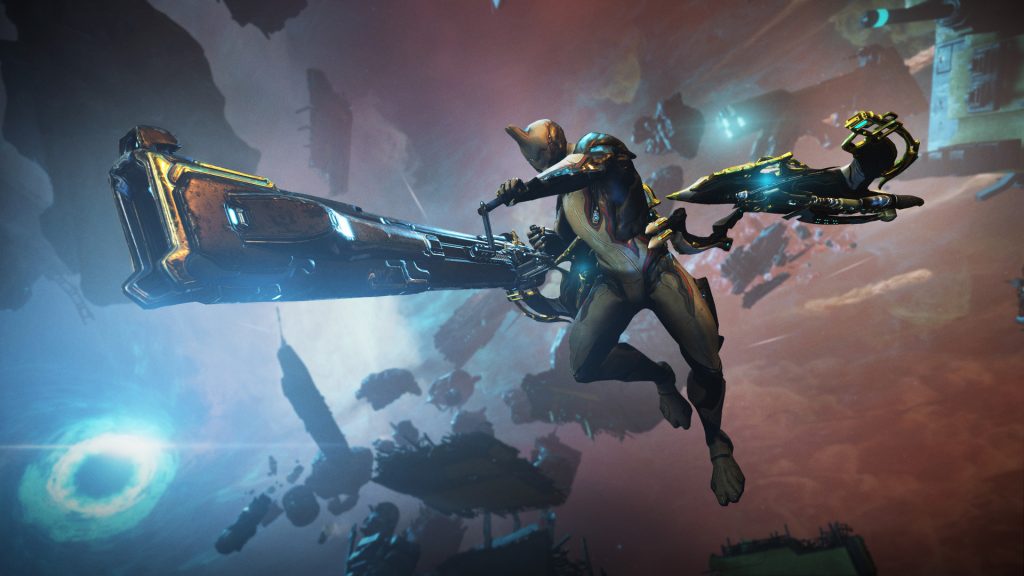 Space battles in Warframe.