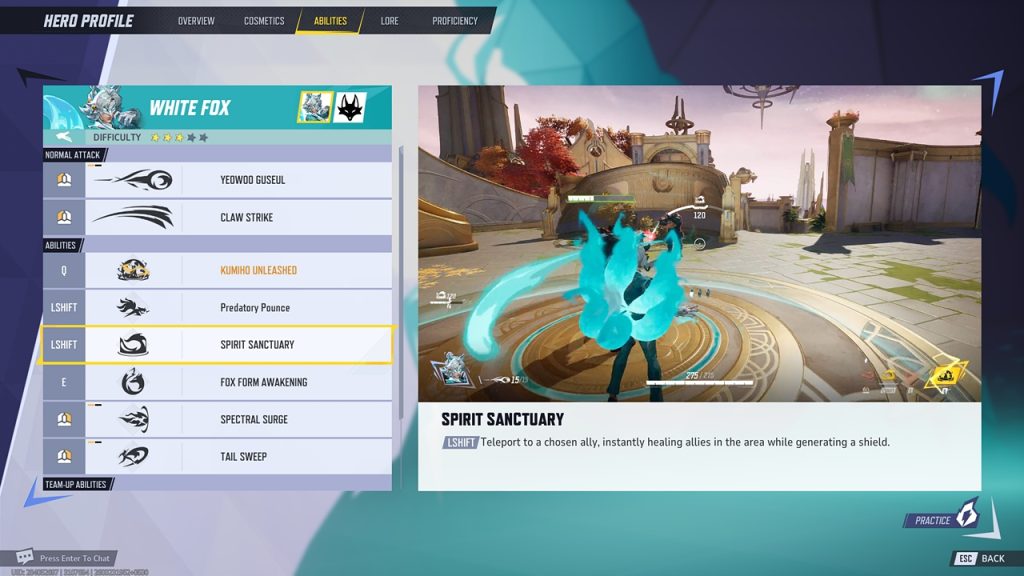 Marvel Rivals in-game screenshot showcasing White Fox's "Spirit Sanctuary" ability in action.