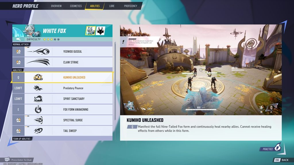Marvel Rivals in-game screenshot showcasing White Fox's ultimate ability, "Kumiho Unleashed", in action