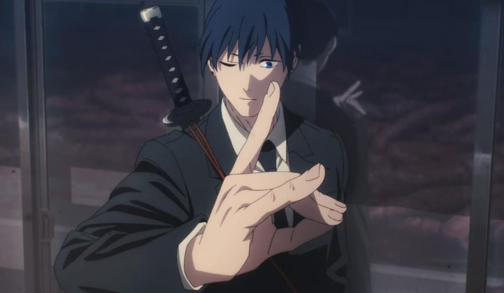 Aki Hayakawa with the Kon gesture from the Chainsaw Man anime series