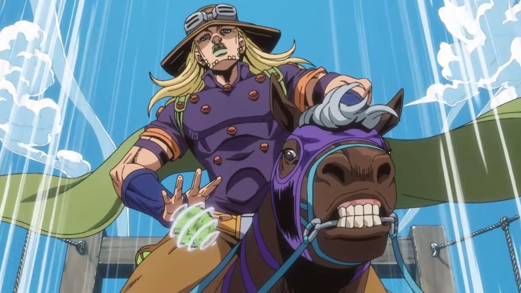 gyro riding his horse in jojo bizarre adventure before steel ball run anime series