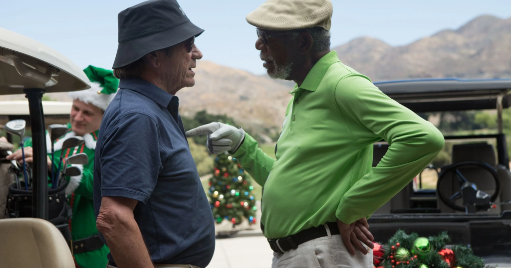 tommy lee jones and morgan freeman standing in the comeback trail 