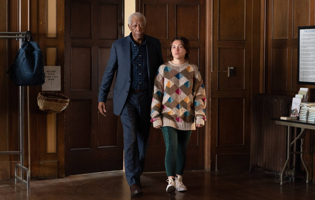 morgan freeman and florence pugh in a still from a good person 