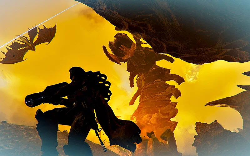 What It Was and What to Expect 3 Helldivers 2 gameplay screenshot shows a player traversing Terminid Hive World structures, with a flying Dragonroach and a massive Hive Lord enemy visible in the distance.