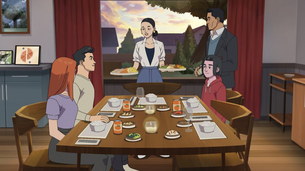 Invincible Season 4 Episode 5 Spoiler Recap: "Give Us A Moment" 14 Atom Eve (Gillian Jacobs), Invincible (Steven Yeun), Sandra Oh (Debbie Grayson), Paul (Cliff Curtis), Oliver Grayson (Christian Convery)