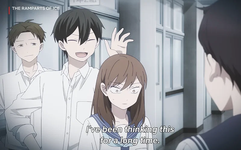 A Love Triangle Worth the Wait 6 a still of high school boys bullying koyuki from the ramparts of ice official trailer