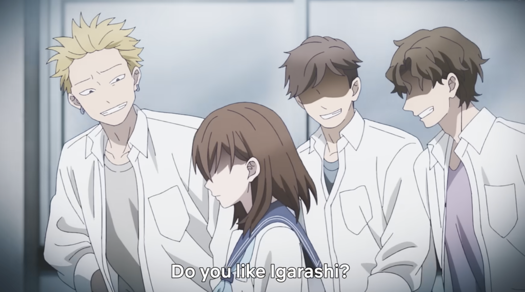 some high school boys bullying koyuki in the ramparts of ice anime