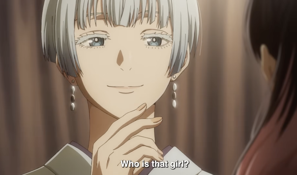 a close up shot of hikaru koragi smiling as she talks to osaki in akane-banashi anime