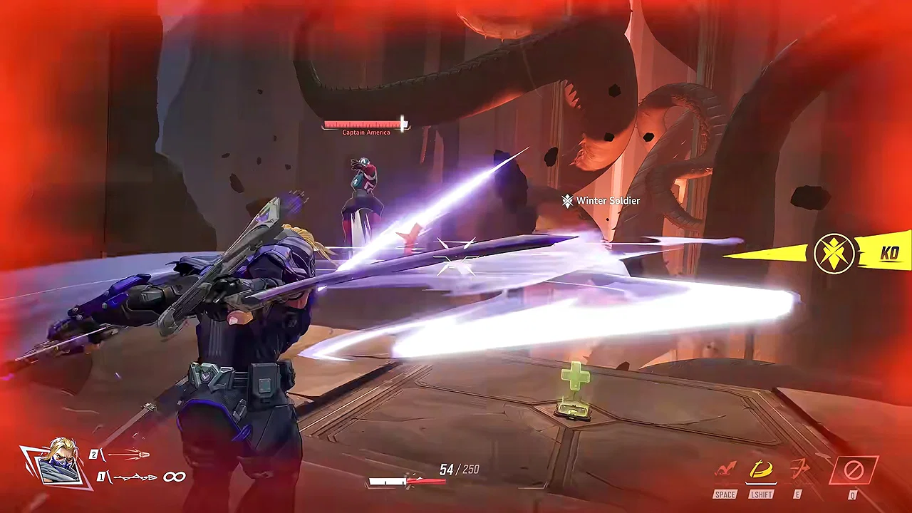 What Is the Pathfinder Program in Marvel Rivals? Requirements and Rewards Explained 19 Marvel Rivals gameplay screenshot shows hero Hawkeye using his slashing ability to knock a Captain America player away.