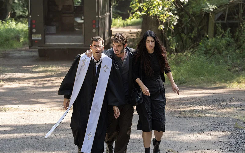 Dan Levy and Taylor Ortega Shine in Crime-Driven Comedy 1 (L to R) Dan Levy as Nicky, Boran Kuzum as Yusuf, and Taylor Ortega as Morgan in BIG MISTAKES.