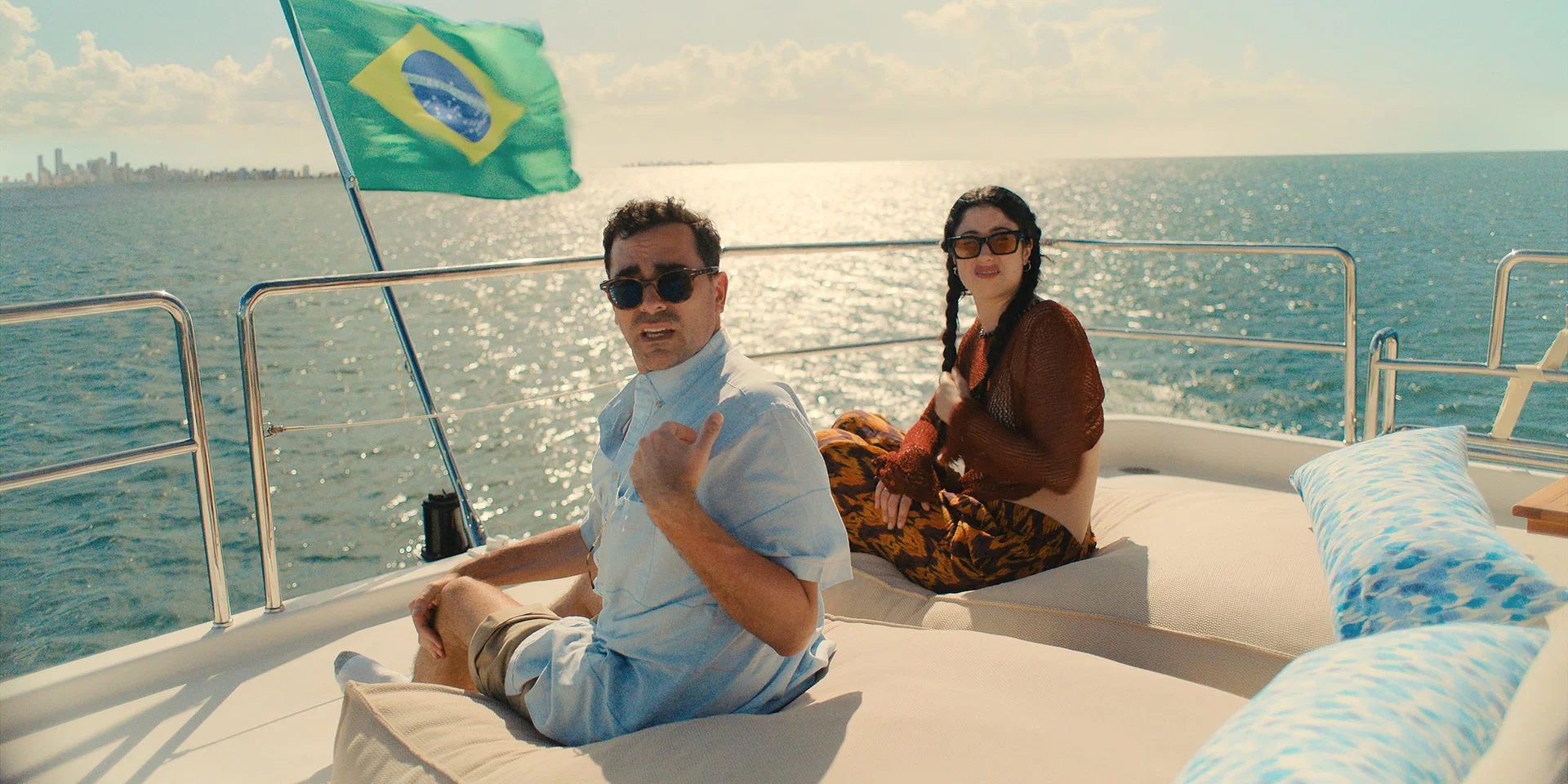 Dan Levy and Taylor Ortega Shine in Crime-Driven Comedy 29 (L to R) Dan Levy as Nicky and Taylor Ortega as Morgan in Big Mistakes.