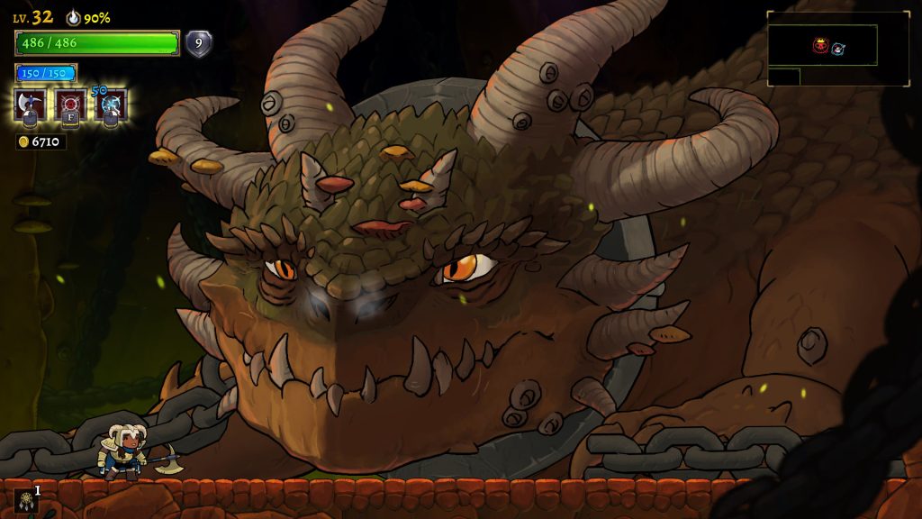 Rogue Legacy 2 gameplay screenshot featuring a dragon companion.