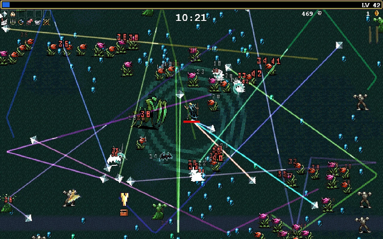 Best Roguelike Games of All Time, Ranked 8 Vampire Survivors bullet hell gameplay screenshot.