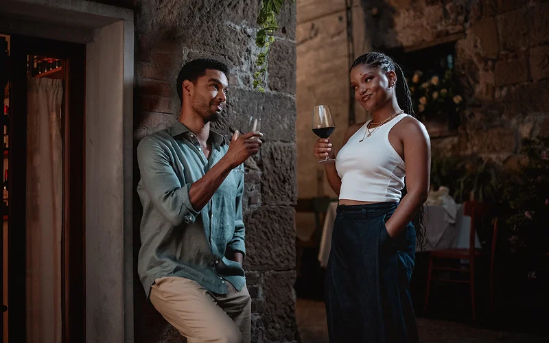 Surprisingly Riveting Rom-Com Breathes New Life into Tired Tropes 2 (from left) Michael (Regé-Jean Page) and Anna (Halle Bailey) in You, Me and Tuscany, directed by Kat Coiro.