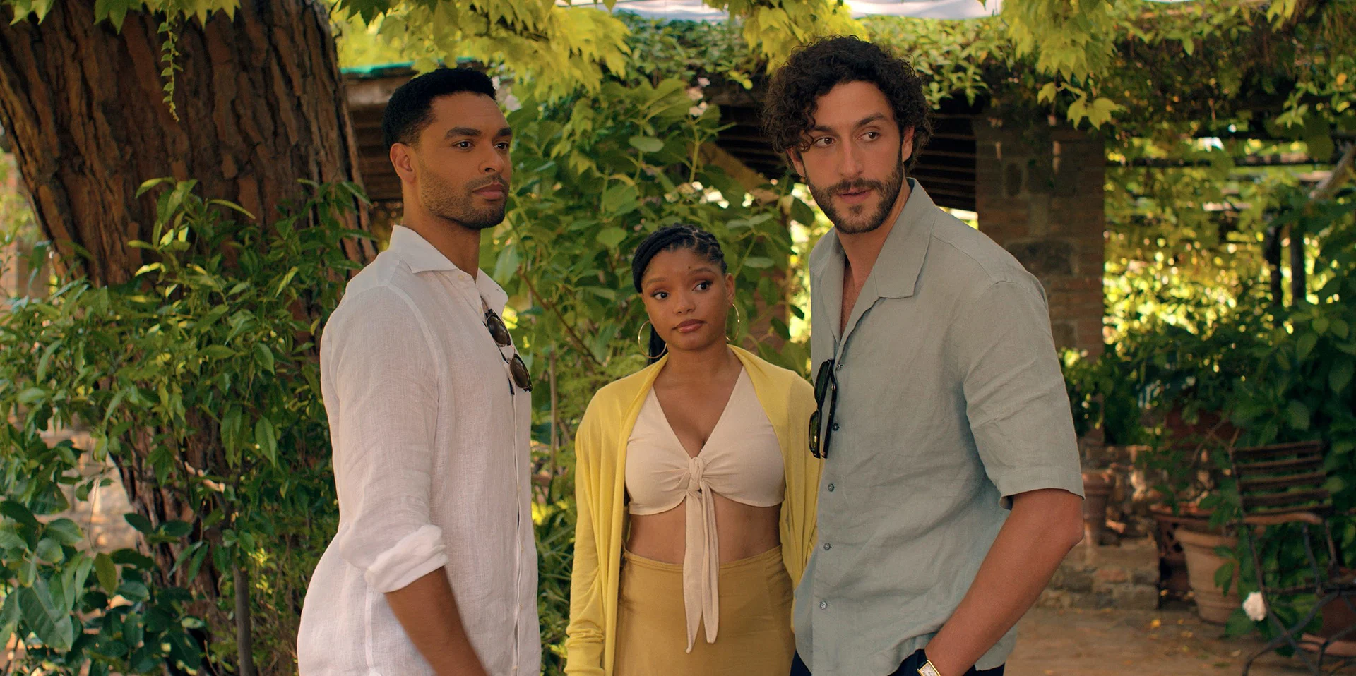 Surprisingly Riveting Rom-Com Breathes New Life into Tired Tropes 21 (from left) Michael (Regé-Jean Page), Anna (Halle Bailey) and Matteo (Lorenzo de Moor) in You, Me and Tuscany, directed by Kat Coiro.
