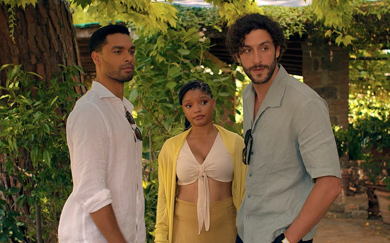 Surprisingly Riveting Rom-Com Breathes New Life into Tired Tropes 13 (from left) Michael (Regé-Jean Page), Anna (Halle Bailey) and Matteo (Lorenzo de Moor) in You, Me and Tuscany, directed by Kat Coiro.