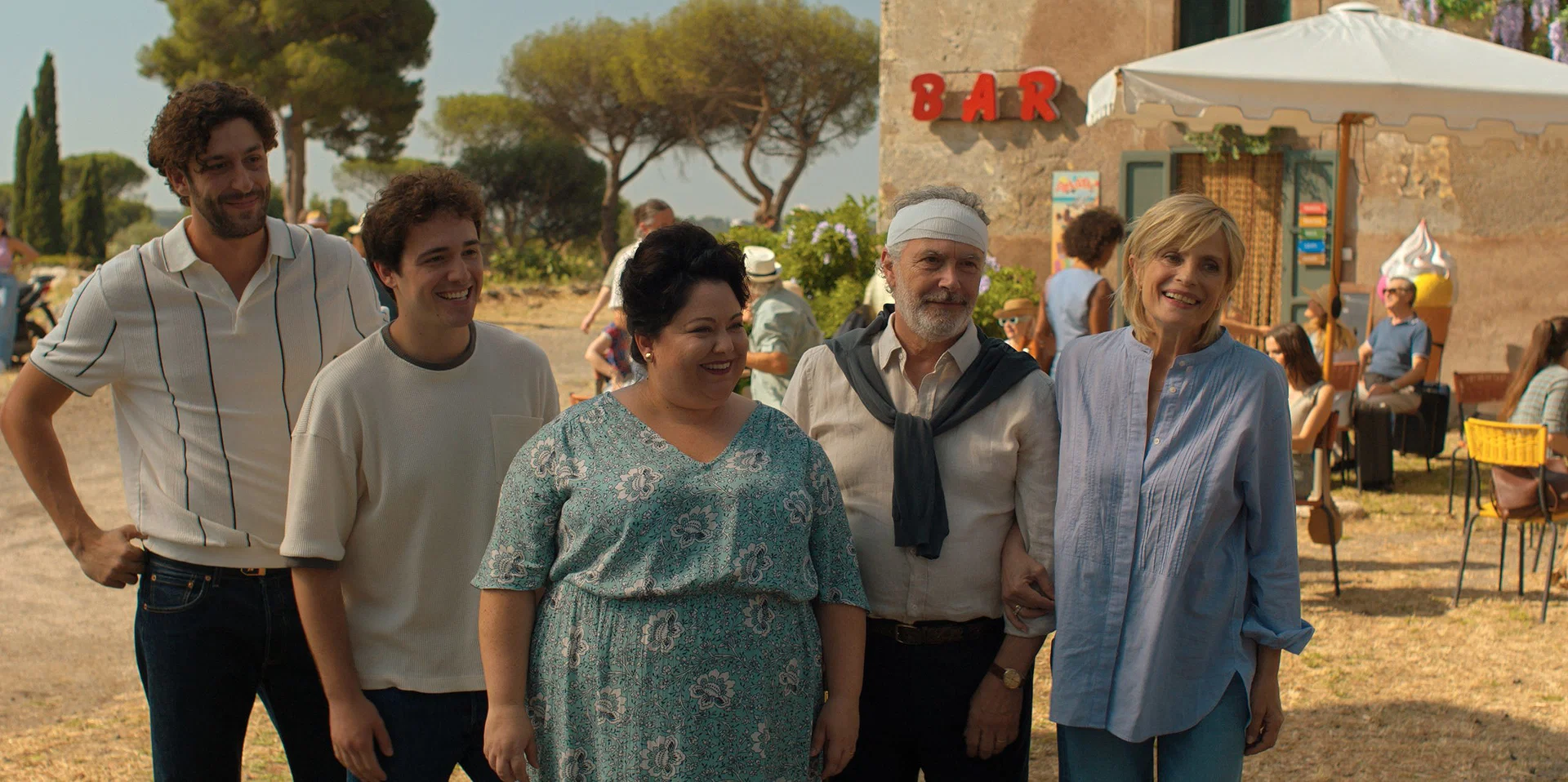 Surprisingly Riveting Rom-Com Breathes New Life into Tired Tropes 38 (from left) Matteo (Lorenzo de Moor), Enzo (Tommaso Cassissa), Francesca (Stella Pecollo), Vincenzo (Paolo Sassanelli) and Gabriella (Isabella Ferrari) in You, Me and Tuscany, directed by Kat Coiro.