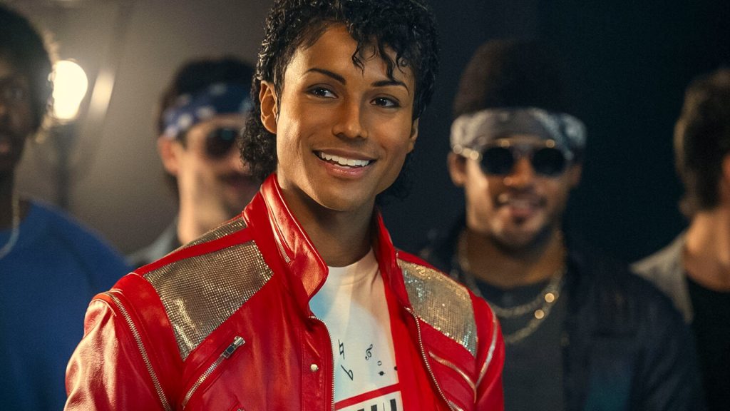 Jaafar Jackson's Michael in a red attire 