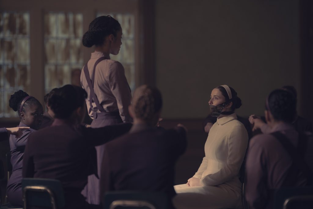 THE TESTAMENTS - “Perfect Teeth” - As Agnes begins the rituals that mark her coming of age, she struggles with the confusing stirrings of adolescence. Meanwhile, Daisy is subjected to Gilead’s system of discipline. (Disney/Russ Martin)
SHECHINAH MPUMLWANA, CHASE INFINITI, LUCY HALLIDAY