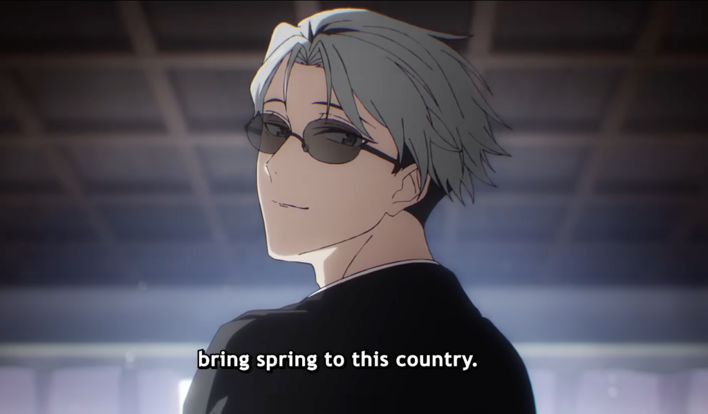 kangetsu looks back and gives a smile in agents of the four seasons anime