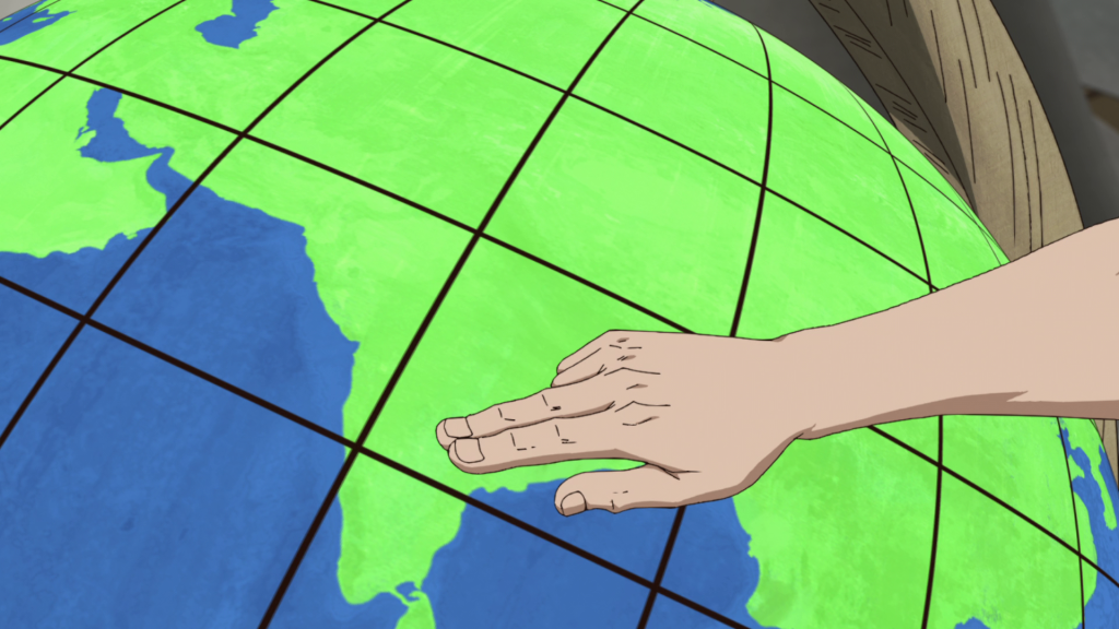 Ryuusui pointing his fingers on India in Dr. Stone