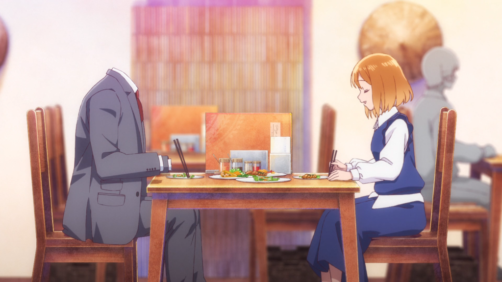 A still from episode 1 of the invisible man and his soon-to-be wife anime