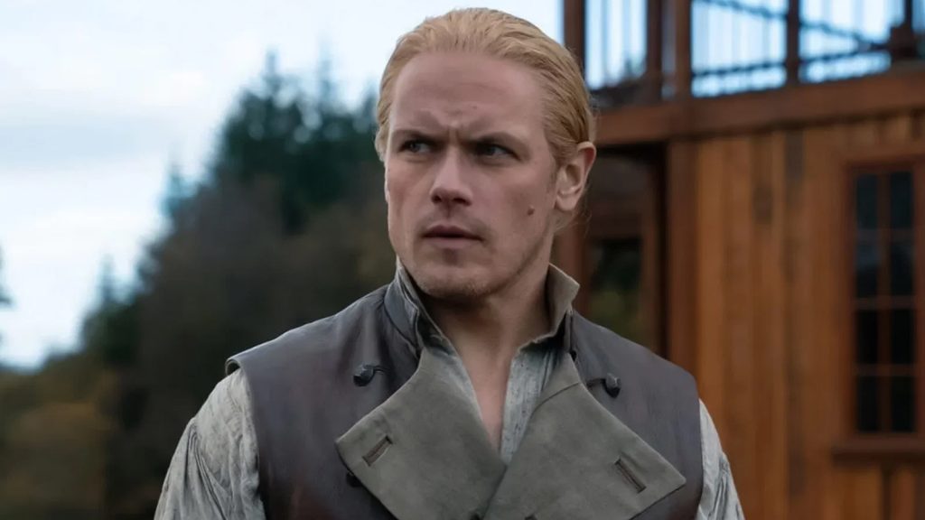 Sam Heughan in a still from historical drama tv show Outlander Season 8