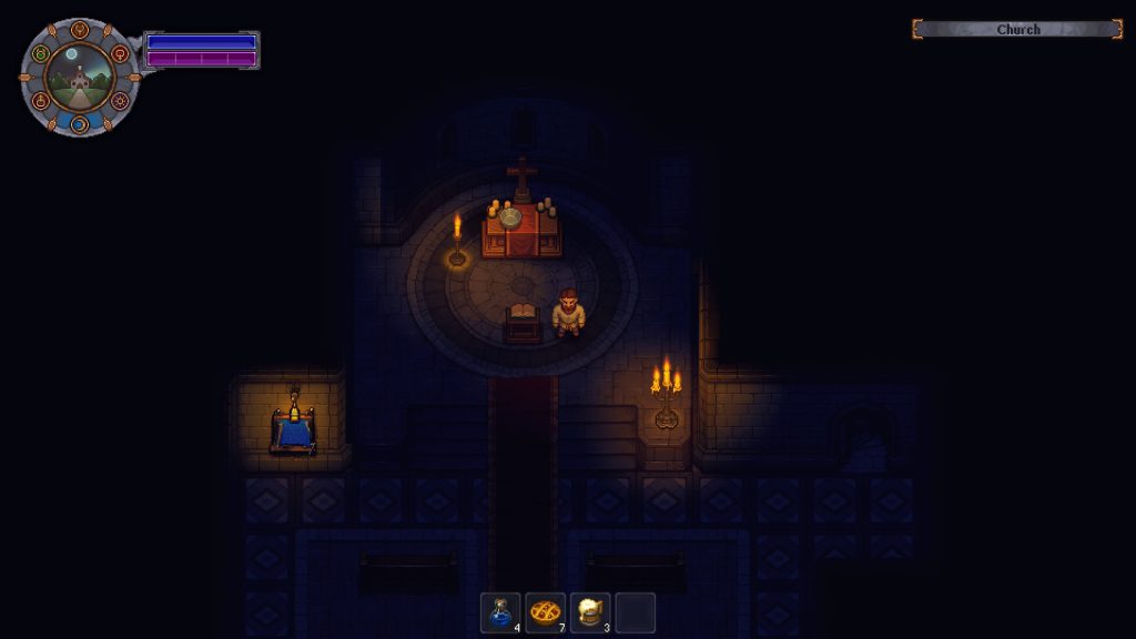 inside the church in Graveyard Keeper