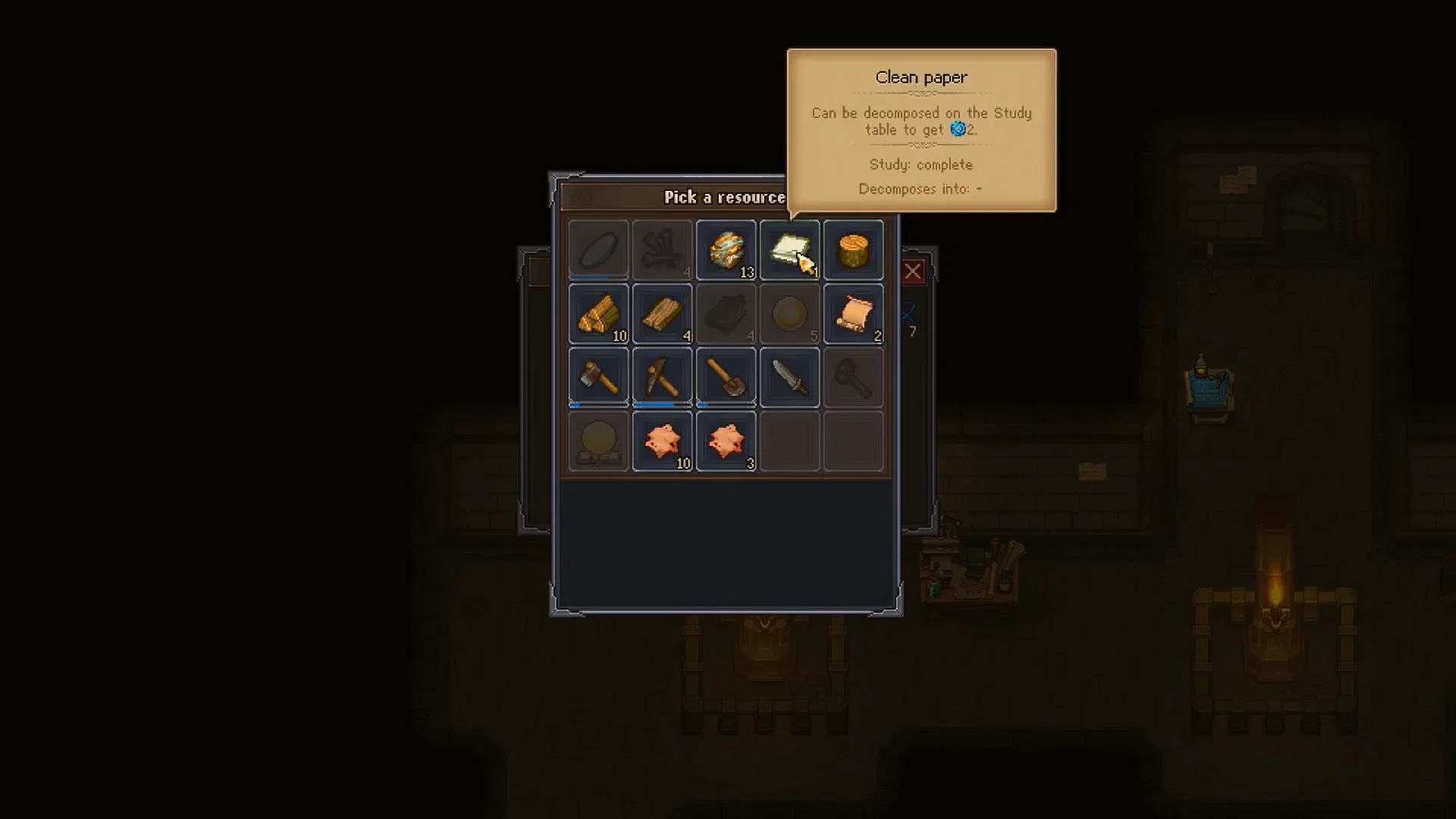 How to Get Science Points in Graveyard Keeper? 14 Using Clean Paper at the Church Workbench in Graveyard Keeper.