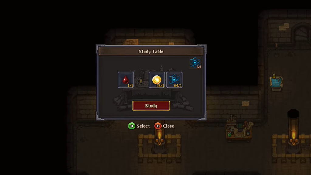 Studying Blood at the Study Table with Science Points and Faith in Graveyard Keeper.