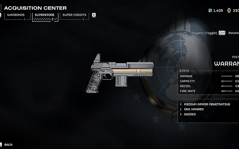 How to Get It and Is It Worth It? 2 Helldivers 2 in-game screenshot showcasing the weapon stats of the P-92 Warrant pistol.