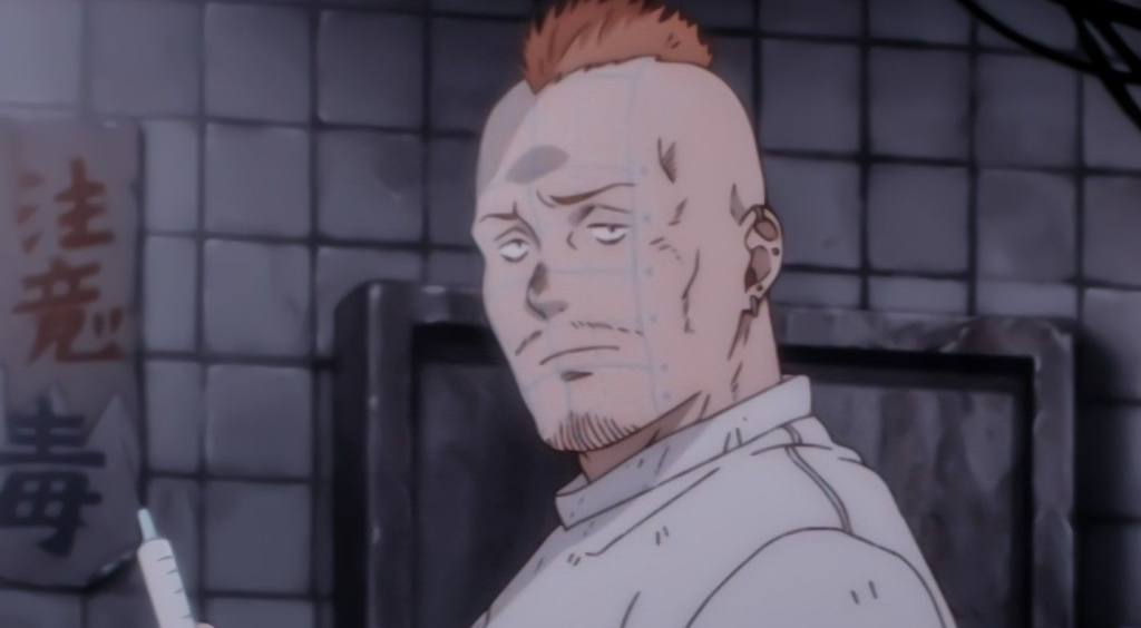 Dr. Vaux holding a syringe in dorohedoro anime