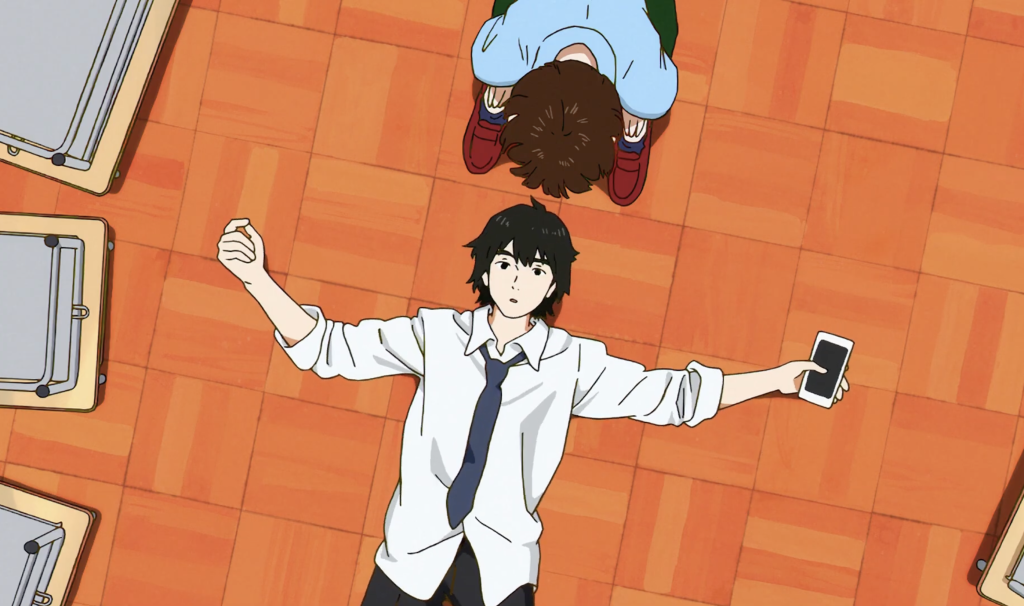 third-year high school student, nagara, lies down on the floor of his classroom in sonny boy