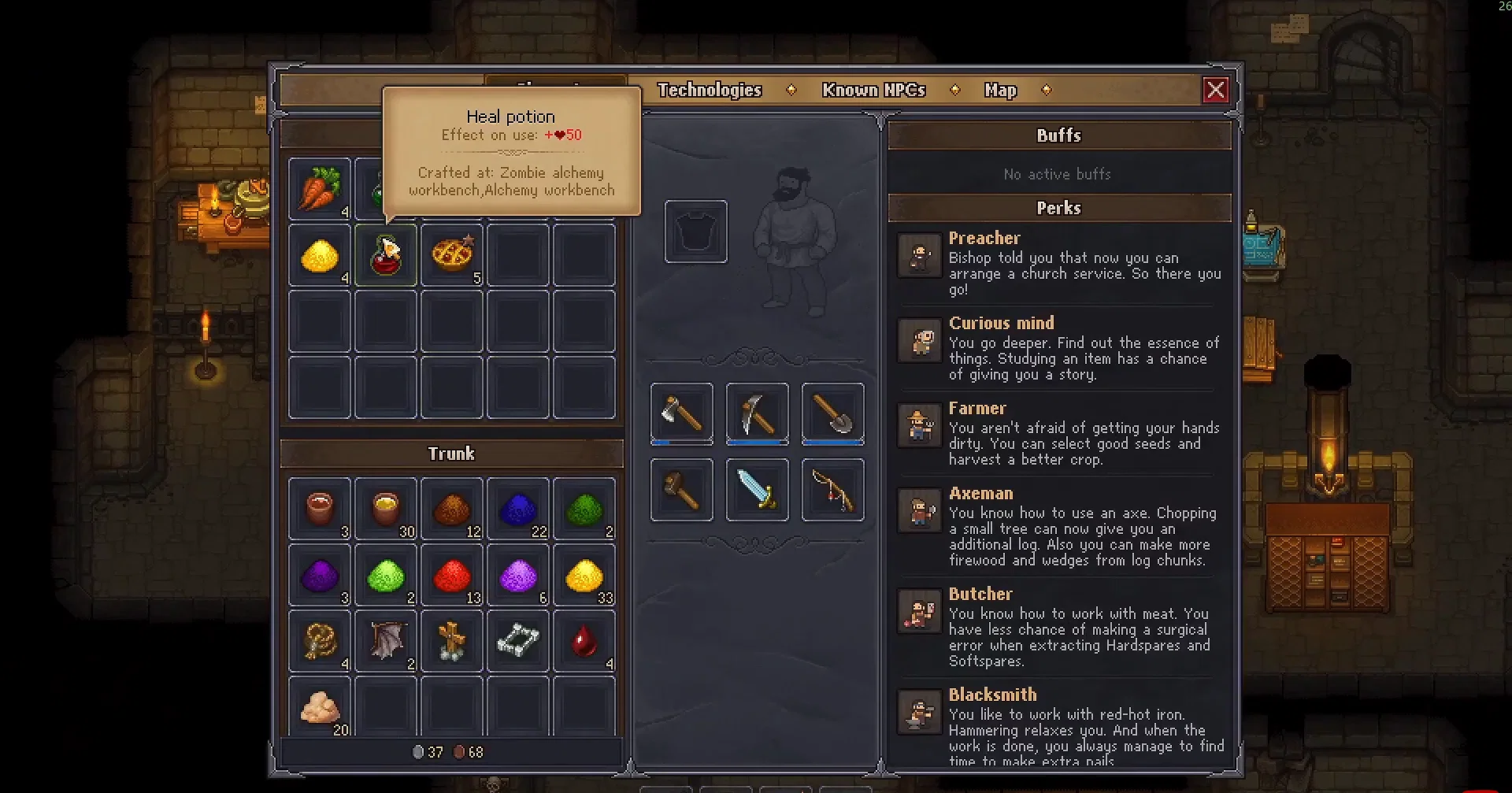 How to Make Heal Potions in Graveyard Keeper? 9 Heal Potion inventory