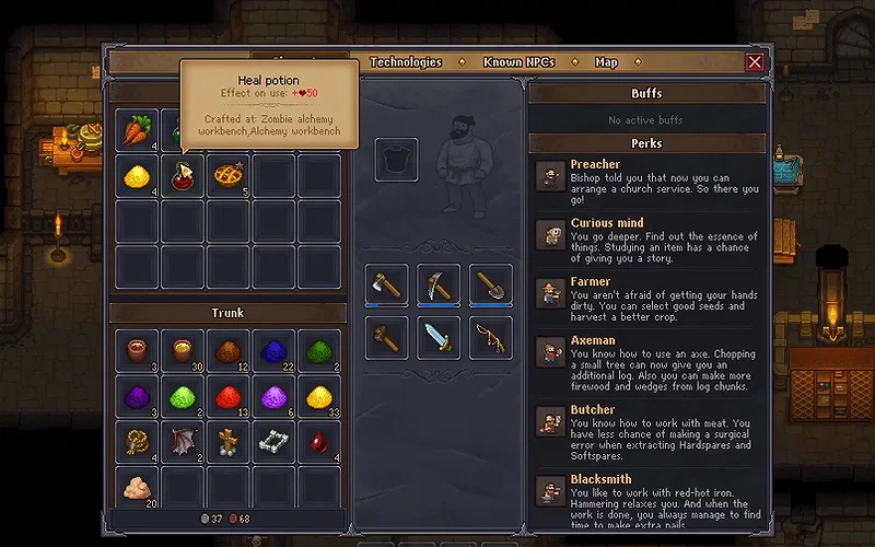 How to Make Heal Potions in Graveyard Keeper? 3 Heal Potion inventory