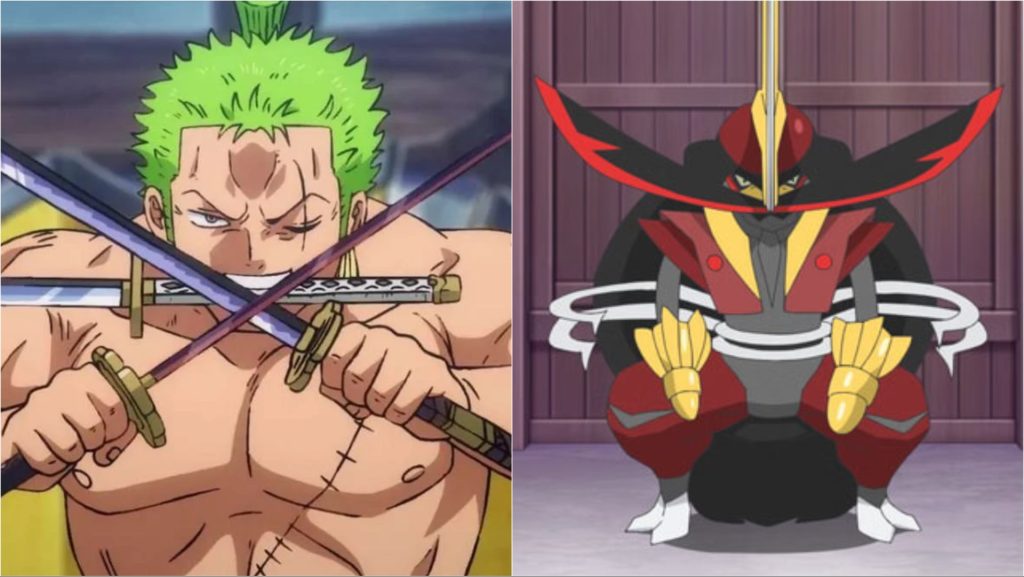 a still from one piece and Pokémon anime