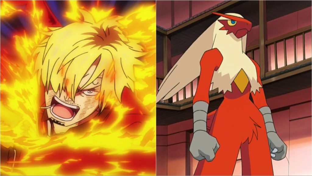 a still from one piece and Pokémon