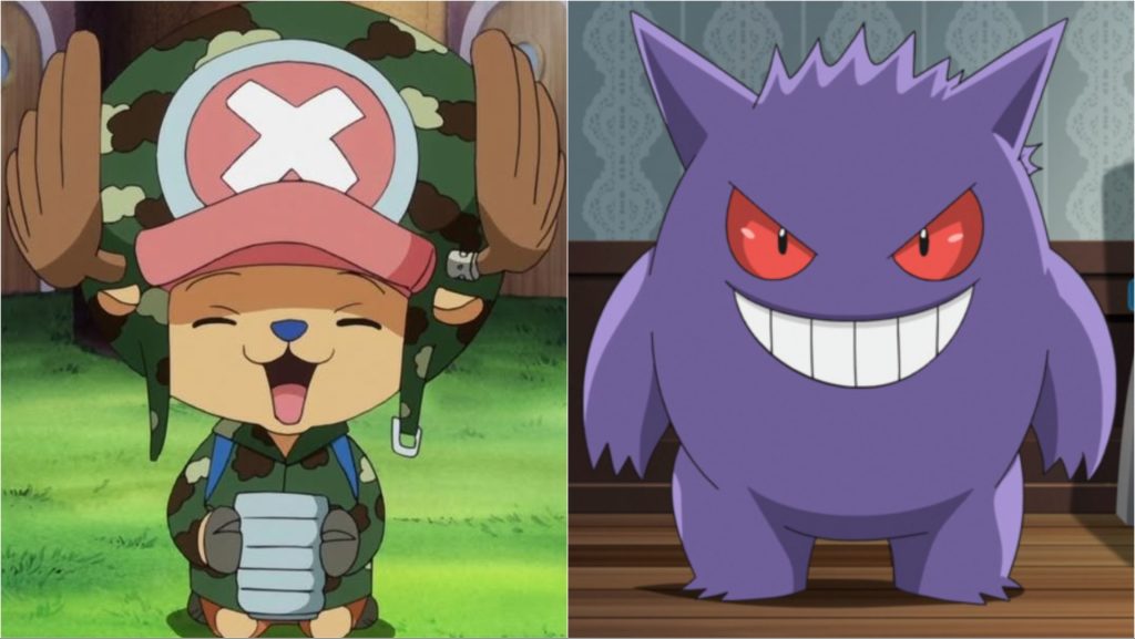 a still from one piece and Pokémon