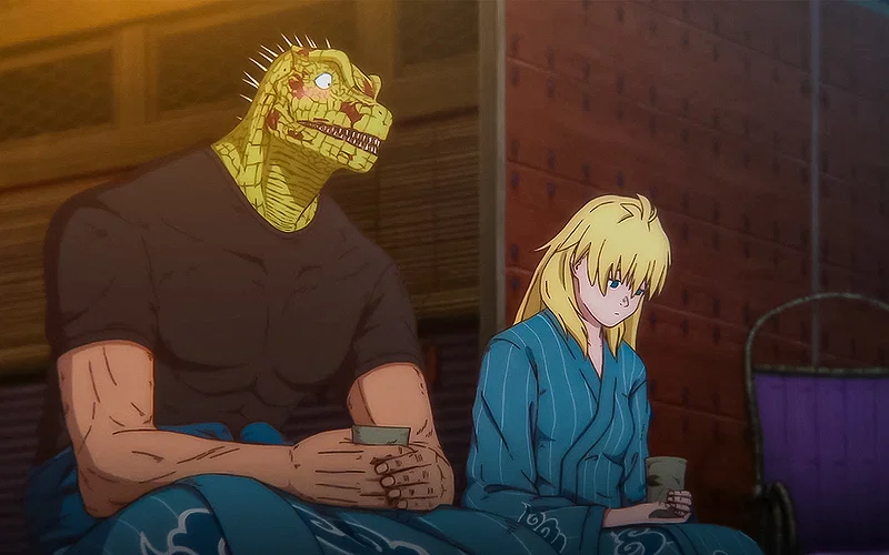 Fullmetal Alchemist Creator's New Dark Anime Storms Spring 2026 Charts 3 Caiman and Nikaido from Dorohedoro Season 2.