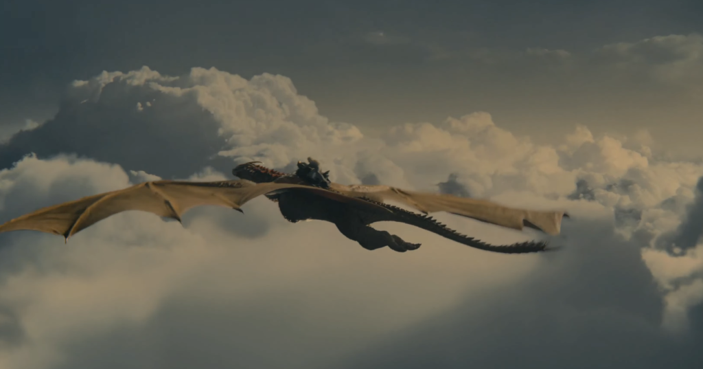 A dragon flying in House of the Dragon