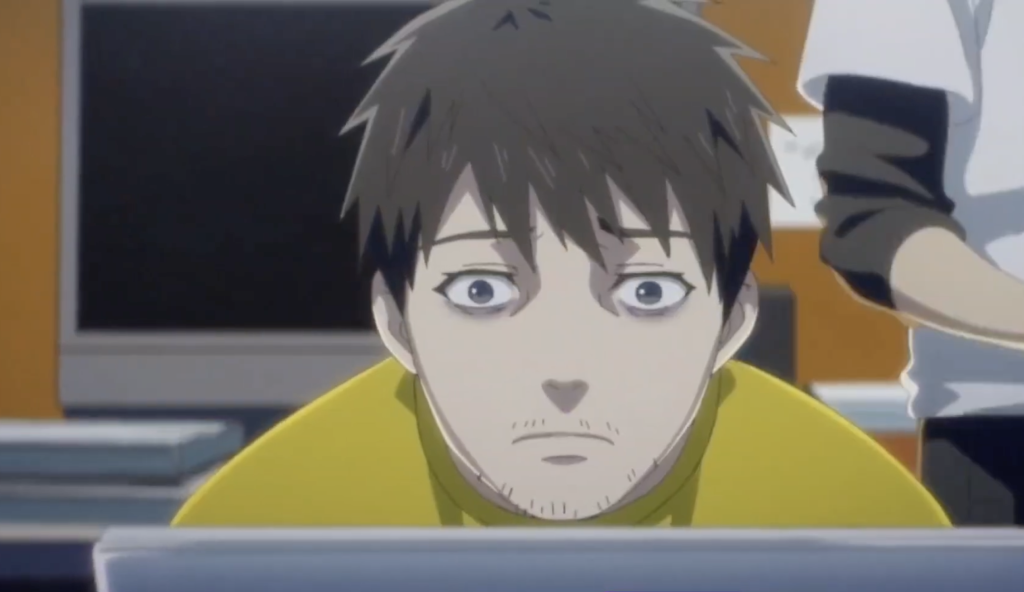 an adult koichi working at an advertising agency in eren the southpaw