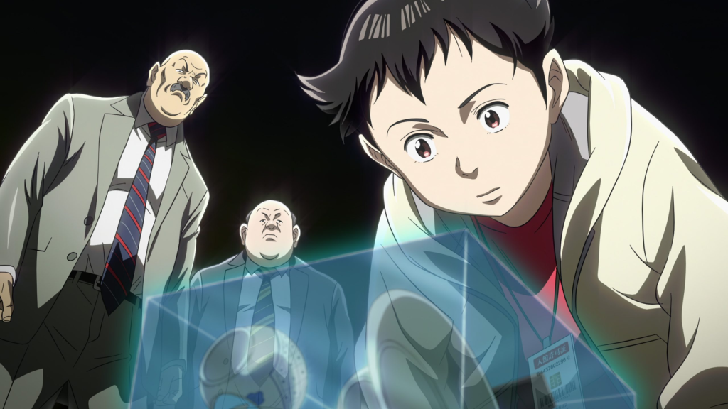 Atom (also known as Astro Boy) assisting in investigating a crime scene in the anime Pluto.