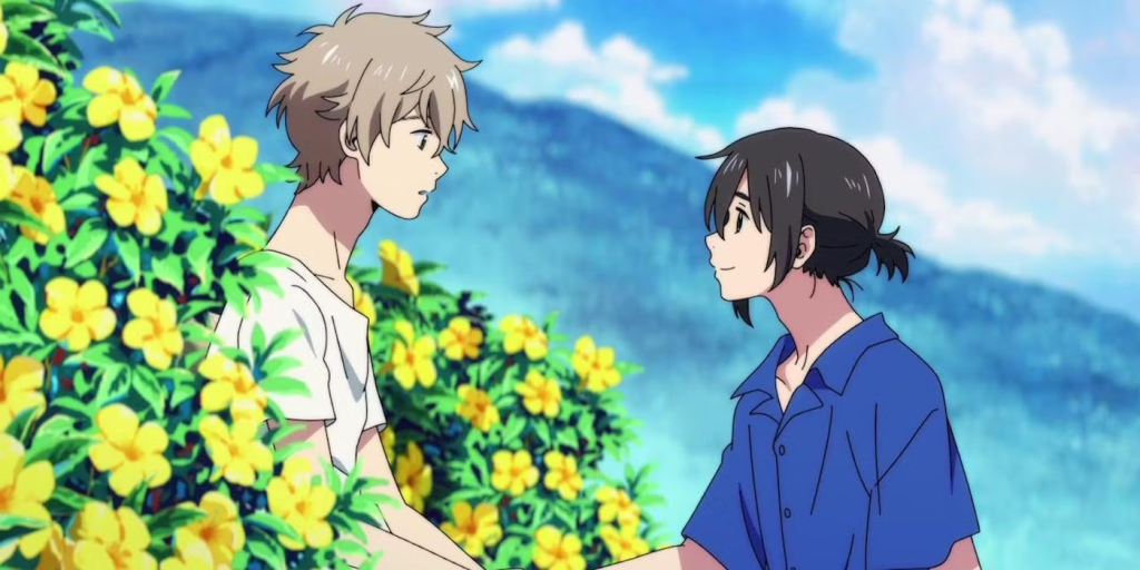 The Stranger by the Shore focuses on the development of Shun and Mio's relationship at a beachside inn in Okinawa.  