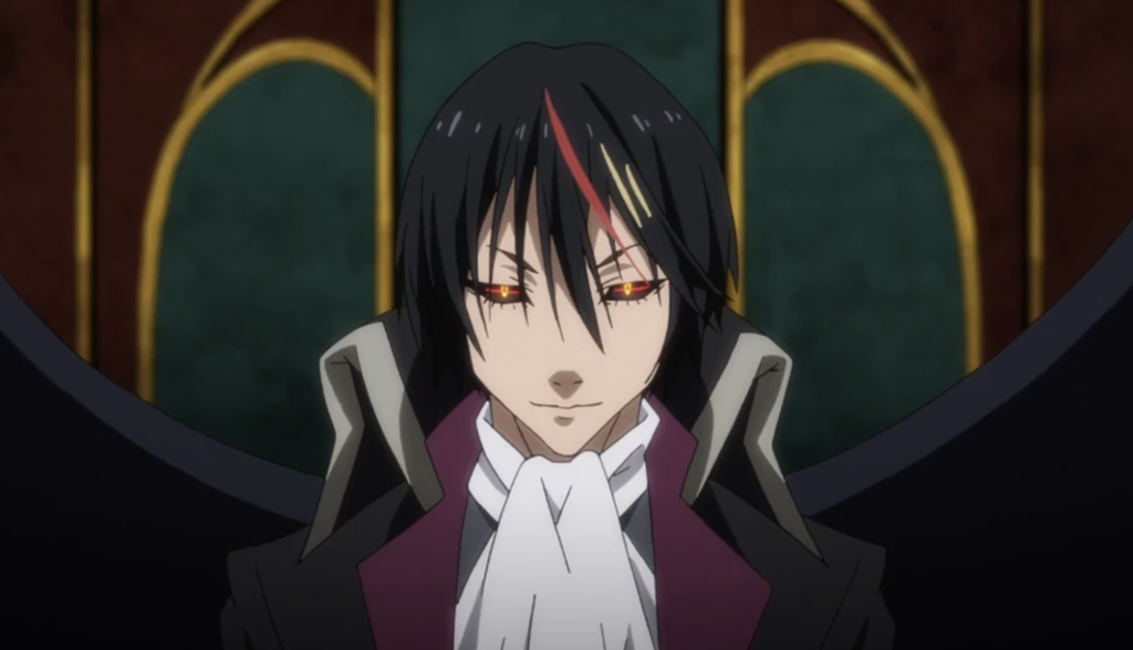 a still shot of diablo smirking as his eyes glows in that time I got reincarnated as a slime anime