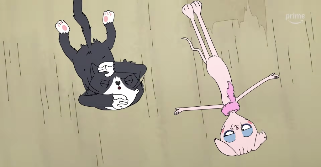 A still from Kevin featuring two cats, Kevin and Cupcake