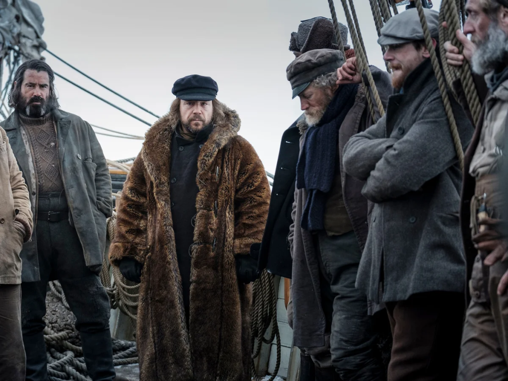men on a ship in a still from the north water
